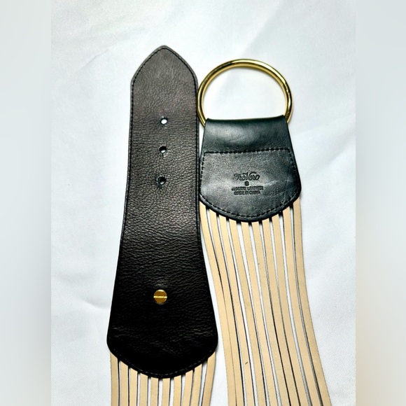 Belt  Leather Belt Black /Gold  with Metal Beads adjustable - Picture 5 of 9